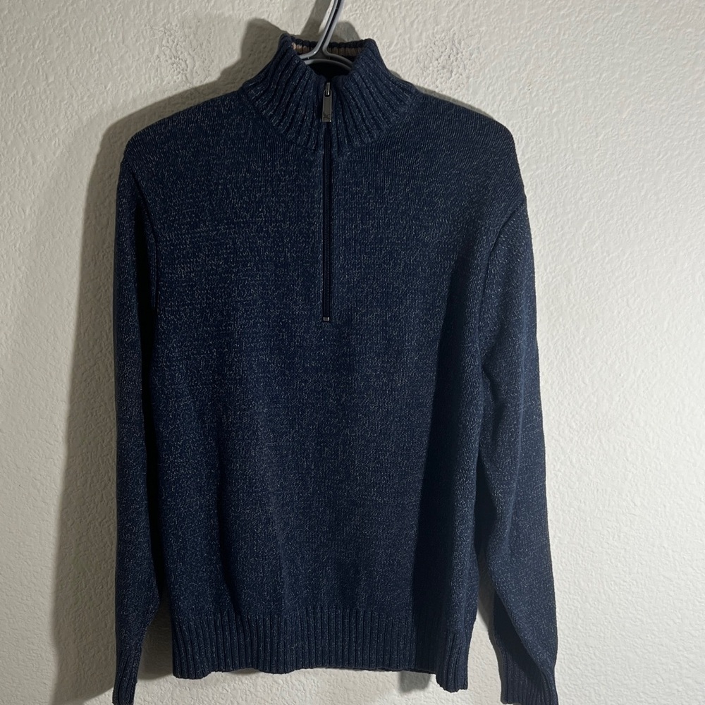 EDDIE BAUER men’s Sz M Knit 1/4 Zip Sweater Pullover Blue Long Sleeve outdoors